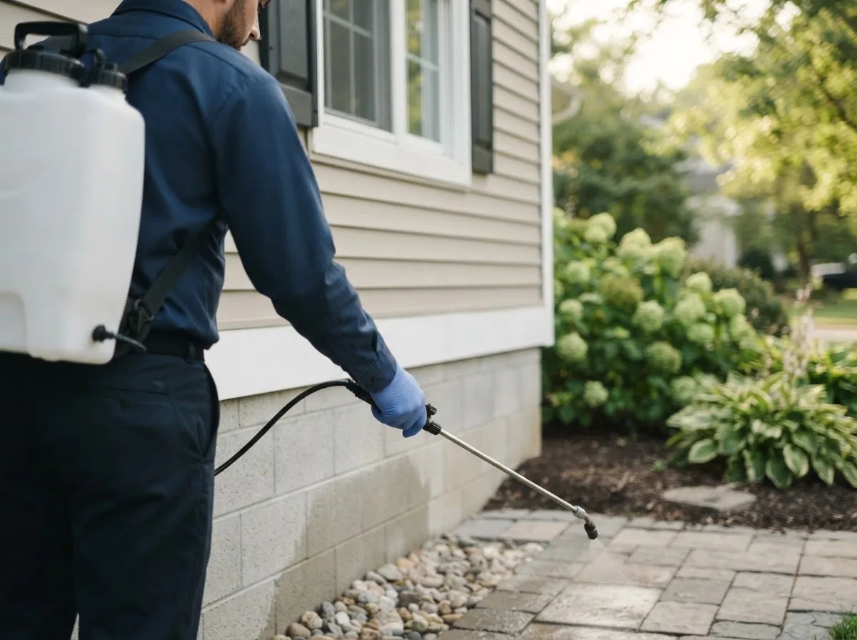 Pest control technician inspecting a home in Surry, ME